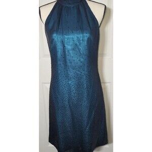 Phoebe Petite Vtg Y2K 8 Blue Teal Shimmer Cocktail Dress Sleeveless Polka Dot